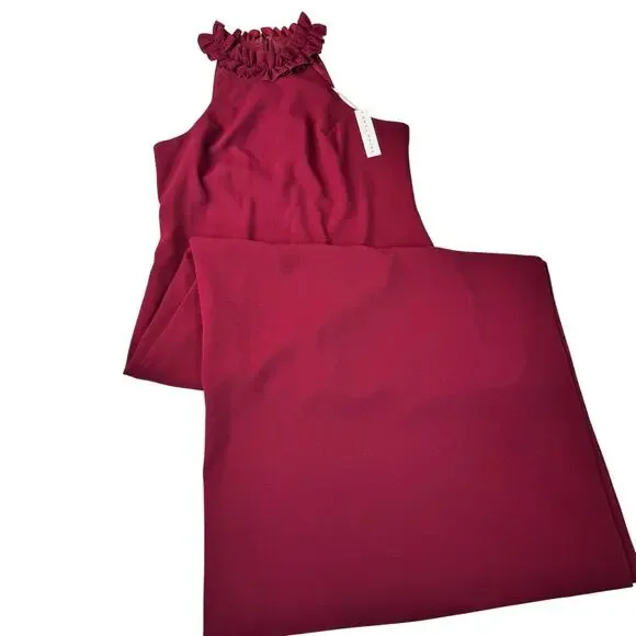Trina Turk NWT Burgundy Formal Gown Ruffle Neck Maxi Dress Size 14 $368 Trina Turk NWT Burgundy Formal Gown Ruffle Neck Maxi Dress Size 14 $368